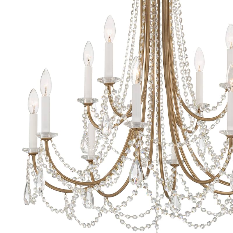 Karrington 12 Light Aged Brass Chandelier - 30"W x 40"H