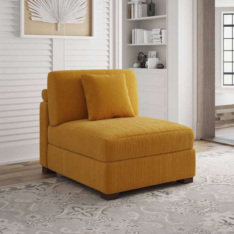 Corduroy Couch Modular Sectional Sofa with Pillows - Armless - Orange