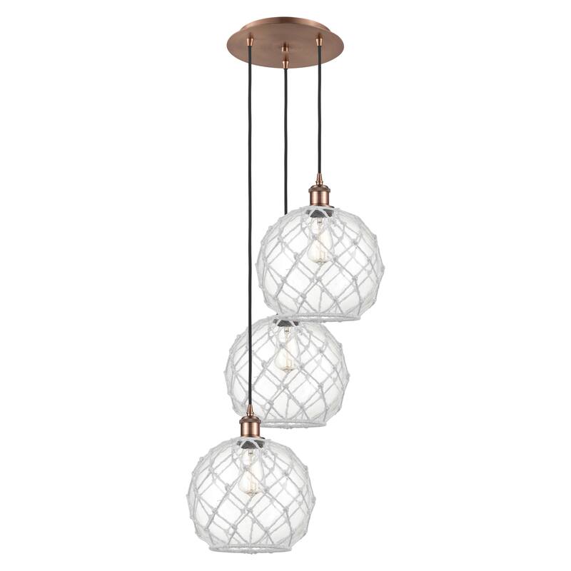 Innovations Lighting Endless Possibilities Ballston - Farmhouse Rope - 3 Light 17" Cord Hung Multi Pendant - Clear Glass with White Rope/Antique Copper