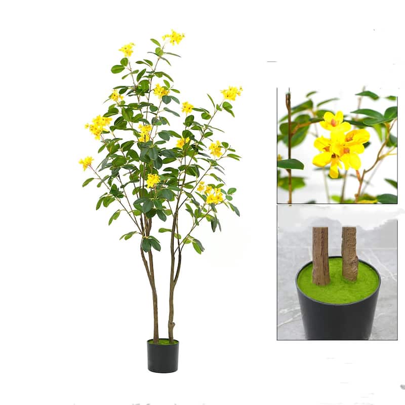 1Pc Blooming Flower Artificial Tree, Faux Blooming Flowers with Flower Pot, Artificial Handmade Blooming Trees - 150cm