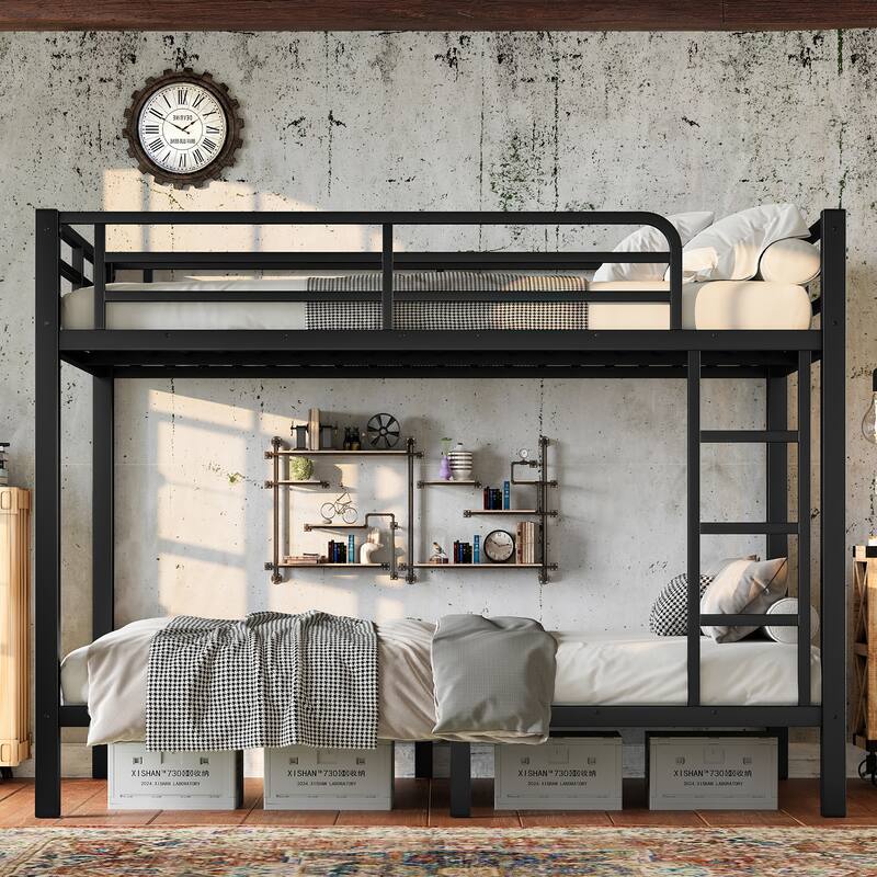 Metal Twin over Twin Bunk Bed for Teens and Adults,Space-Saving/Noise Reduced/No Box Spring Needed, Black - Black