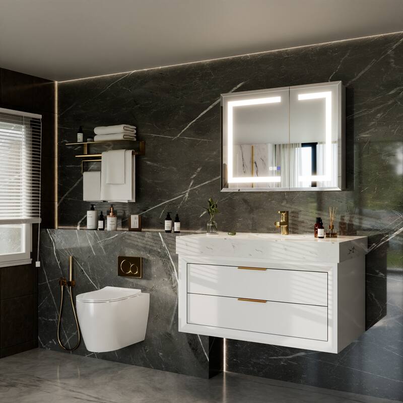 30-48'' W x 24'' H Surface or Recessed LED Bathroom Medicine Cabinet With Mirror,Defog & Quiet Hinges