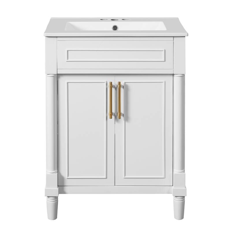 24" Bathroom Vanity with Integrated Ceramic Sink - White