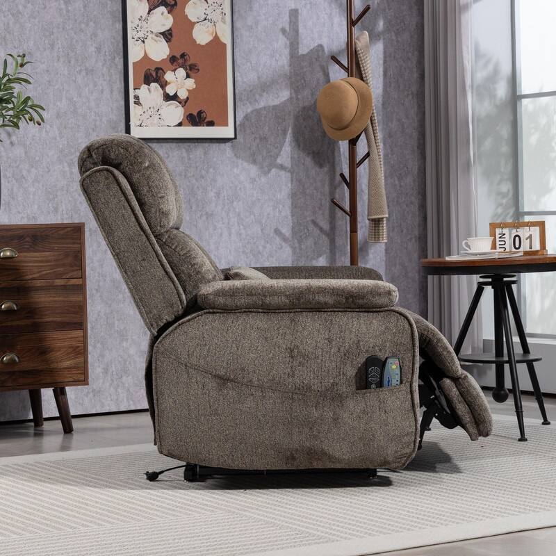 Power Lift Recliner with Extended Footrest,Overstuffed Chenille Dual Motor Recliners with Heat/Message,USB Type C Charging