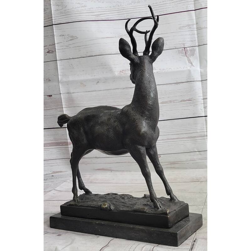 Elk Reindeer Stag Buck Hot Cast Bronze Figure Sculpture On Marble Base By Milo