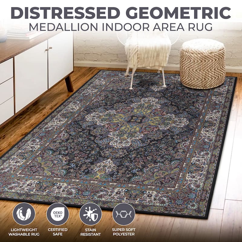 Superior Flamingo Medallion Machine Washable Indoor Area Rug or Runner