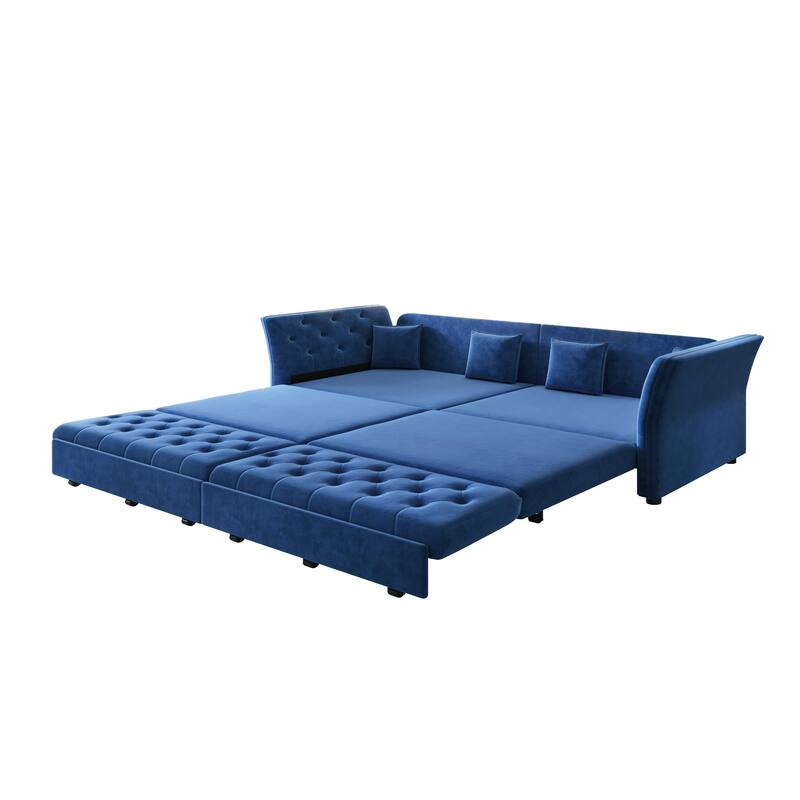 100" Oversize Pull Out Sofa Bed with Tufted Velvet Fabric - Convertible Sleeper Sofa for Living Room, Bedroom