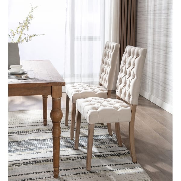 Tufted Upholstered Linen Fabric Dining Chair Modern Fabric Accent Chair ...
