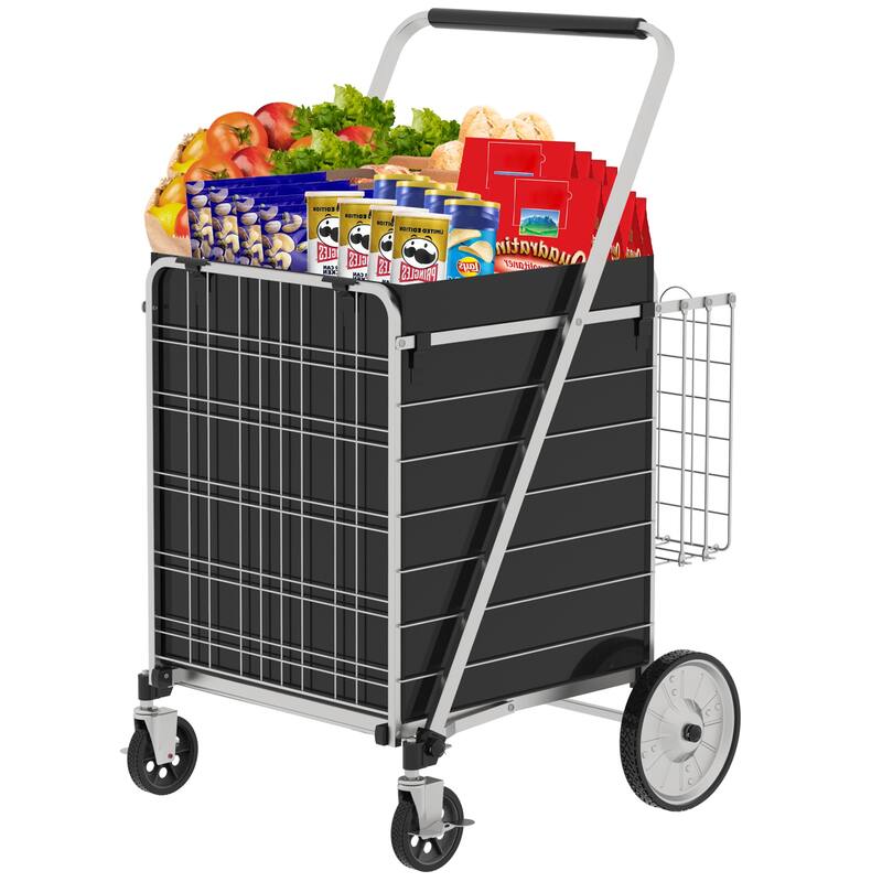Foldable Bigger Super Jumbo Shopping Cart with Brake and 360 Rolling Swivel Wheels