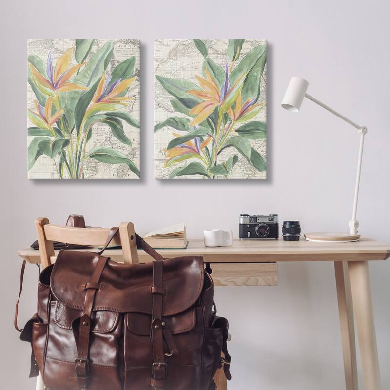 Stupell Flowers over Vintage Map Canvas Wall Art Design By June Erica Vess (Set of 2)