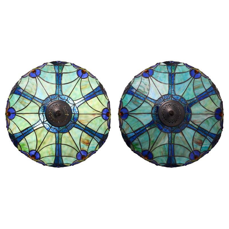 Halston River of Goods Double Lit Stained Glass 24.5-Inch Table Lamp - 18" x 18" x 24.5"