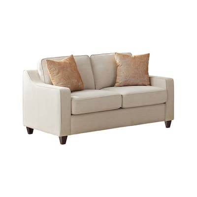 Leo 64 Inch Contemporary Loveseat with 2 Pillows, Chenille Fabric, Beige