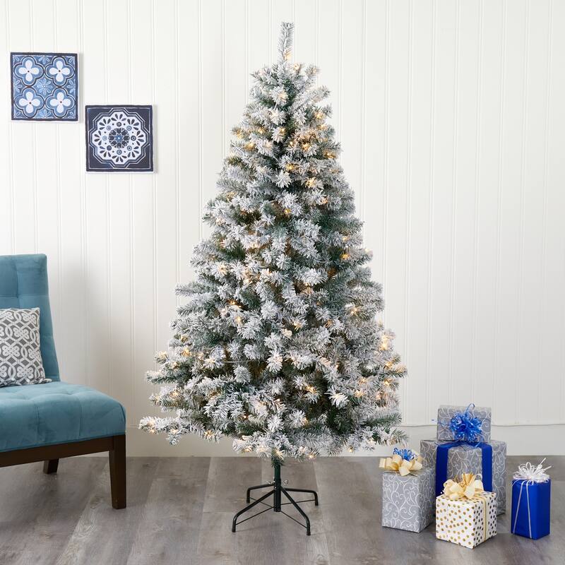 6ft. Flocked Spruce Artificial Christmas Tree with 250 Clear LED Lights - Elegant Winter Wonderland X-Mas Glow