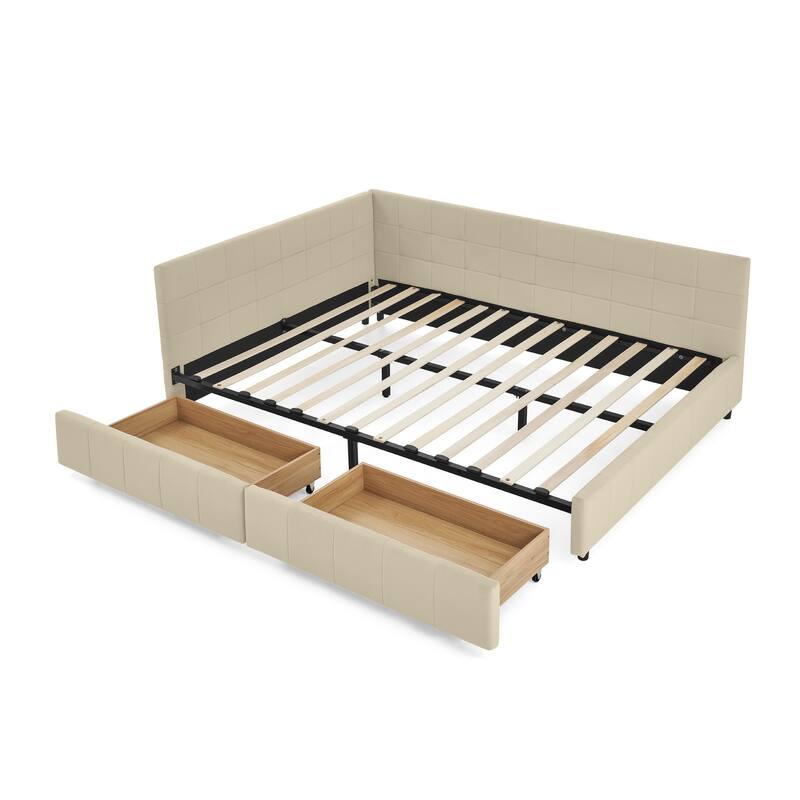 Queen Size Storage Upholstered Tufted Bed Frame, Sofa Bed Frame With Comfortable Backrest And Armrests