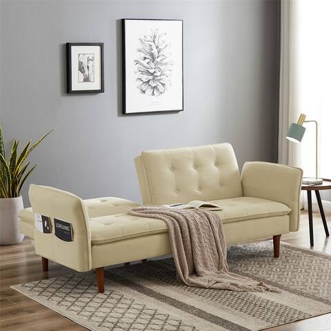Modern Solid Wood Frame Tufted Sofa Bed with Adjustable Armrest