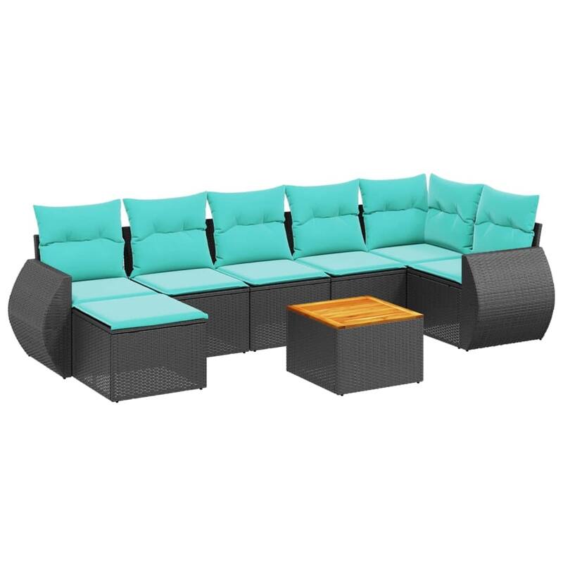 vidaXL 8 Piece Patio Sofa Set with Cushions Black Poly Rattan - 24.4 x 24.4 x 27.2