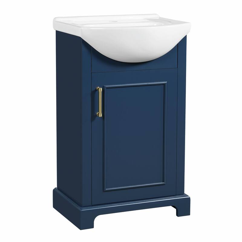 20-inch Bathroom Vanity with Ceramic Sink, Freestanding Vanity Set with Soft-Closing Door & Bulged Ceramic Basin