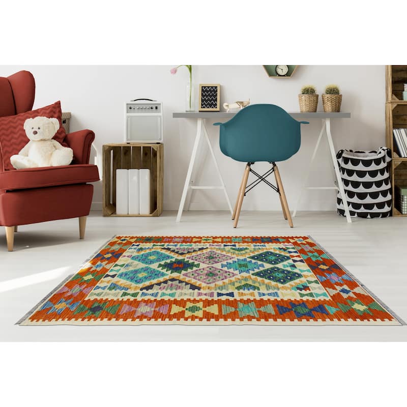 Flatweave Codell Ivory/Rust Rug - 3'3" x 4'10"