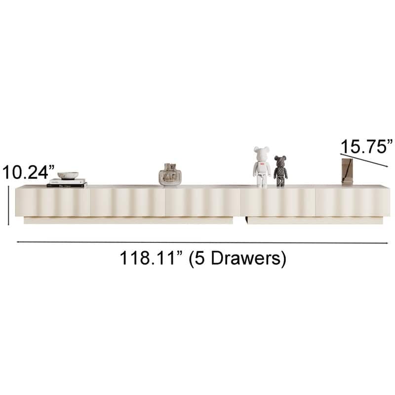 Modern Cream TV Stands with 3-6 Drawers, White Media Console with Glossy Sintered Stone Tabletop