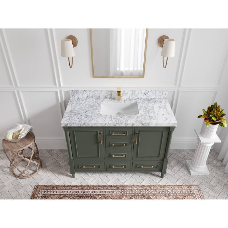 Willow Collections 48 in. W x 22 in. D Aberdeen Single Bowl Sink Bathroom Vanity with Countertop - 2" Carrara Marble - Pewter Green