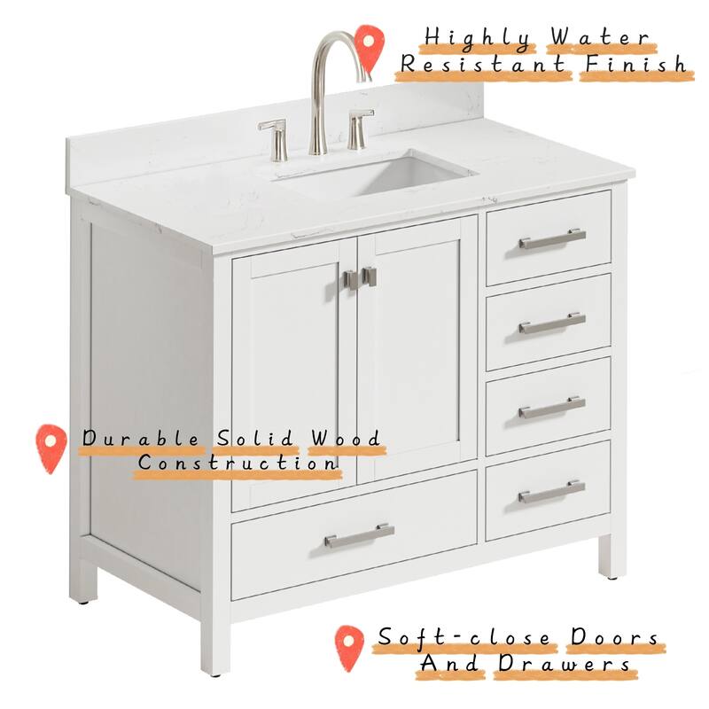 Prismatica 42 inch Bathroom Vanity Set in White, Middle Sink