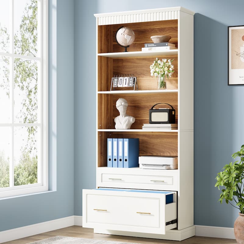 72 Inches Modern Tall Vertical File Filing Cabinet for Home Office - White and Oak