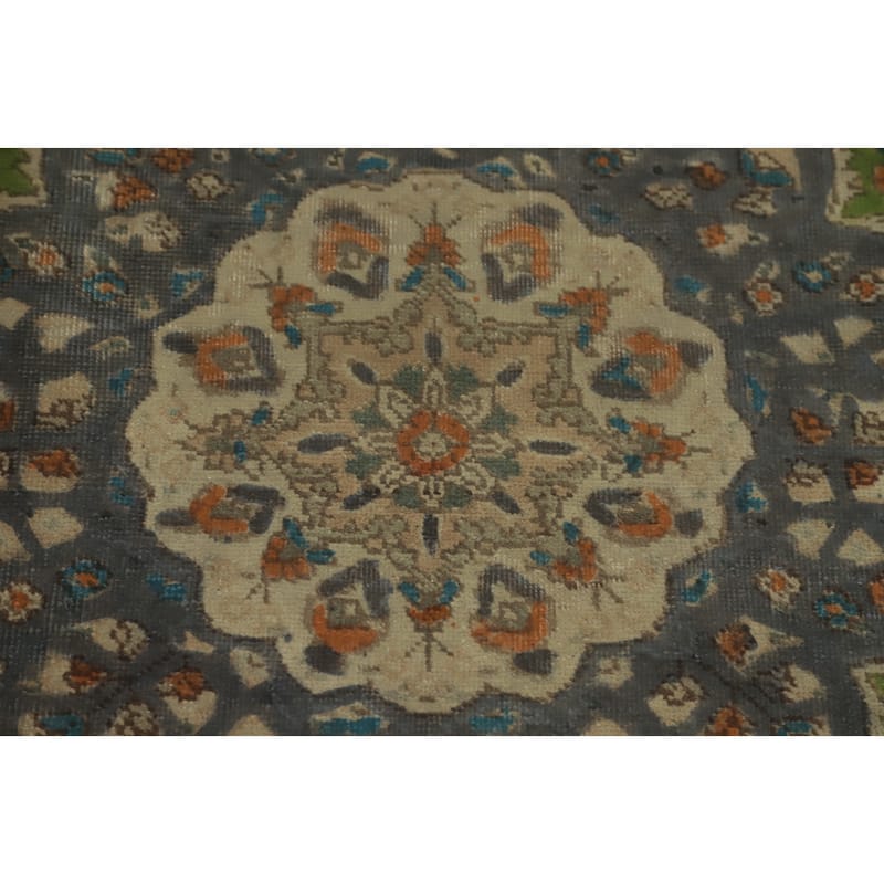 Hand Knotted Oriental 100% Wool Carpet Traditional Medallion Green Tabriz Area Rug - 9' 10'' X 6' 5''