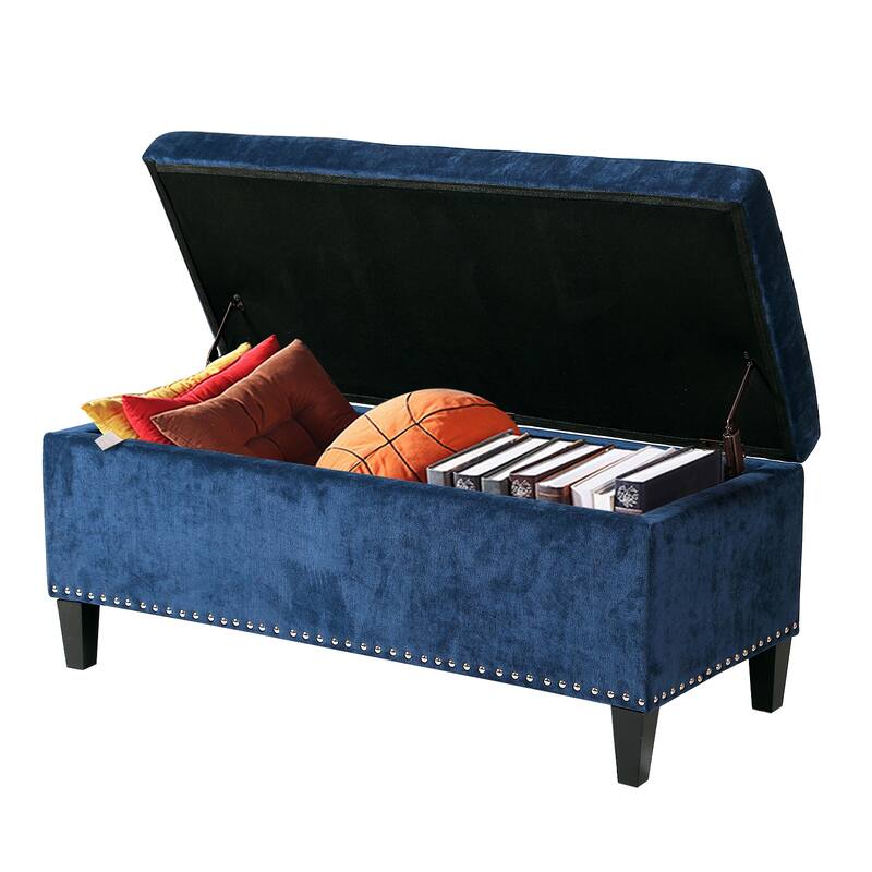 Adeco Storage Ottoman Bench 41" Tufted Fabric Footrest
