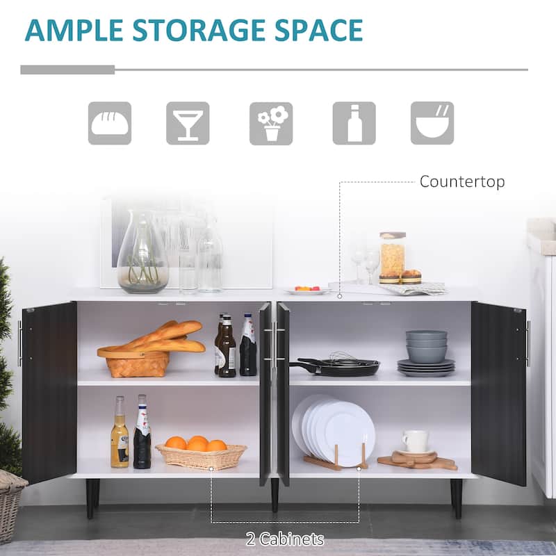 HOMCOM Modern Sideboard Buffet Kitchen Storage Cabinet with Adjustable Shelves, Anti-Topple Design, and Large Countertop, Grey