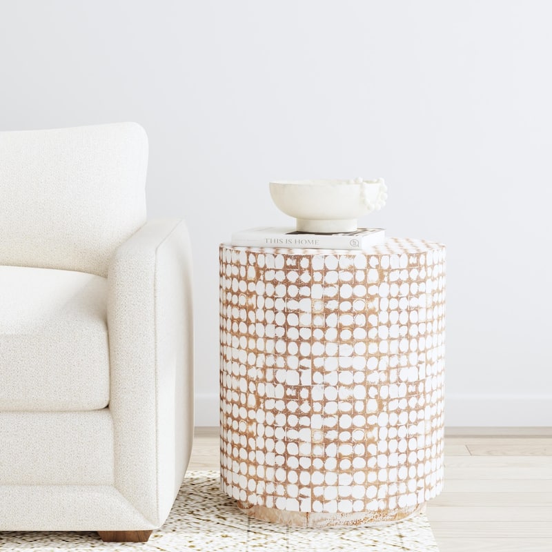 Round Handmade Coconut Shell Accent Table by East at Main