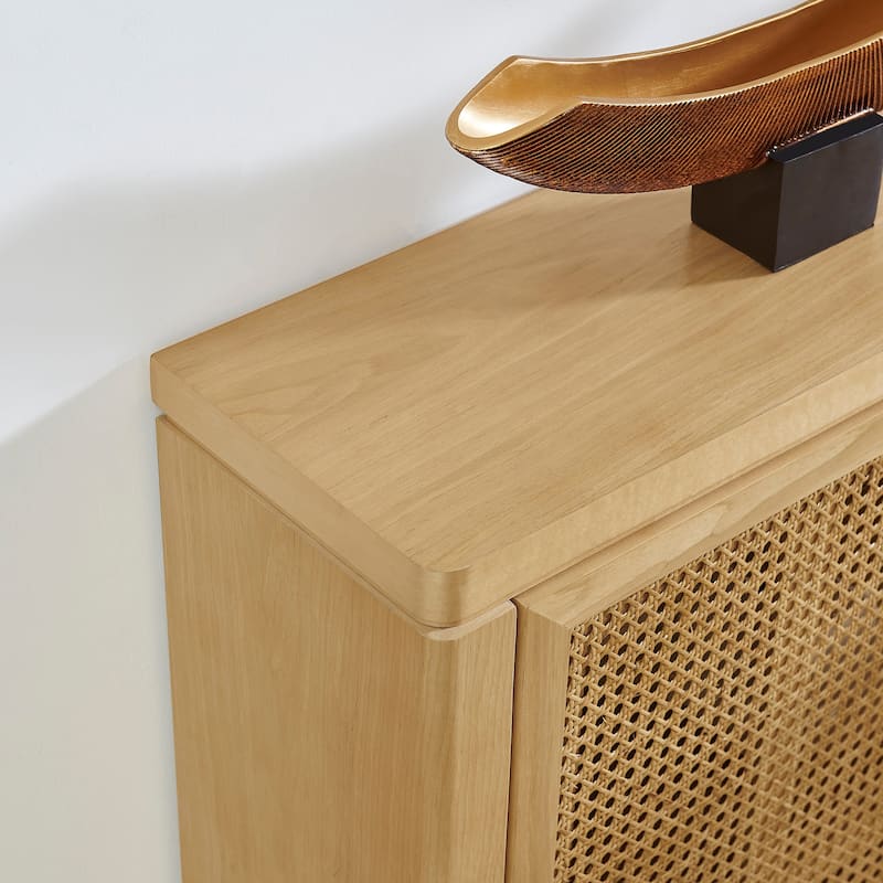 Roomfitters Rattan Sideboard Buffet Cabinet, Mid Century Modern Coffee Bar Wine Bar Storage Console