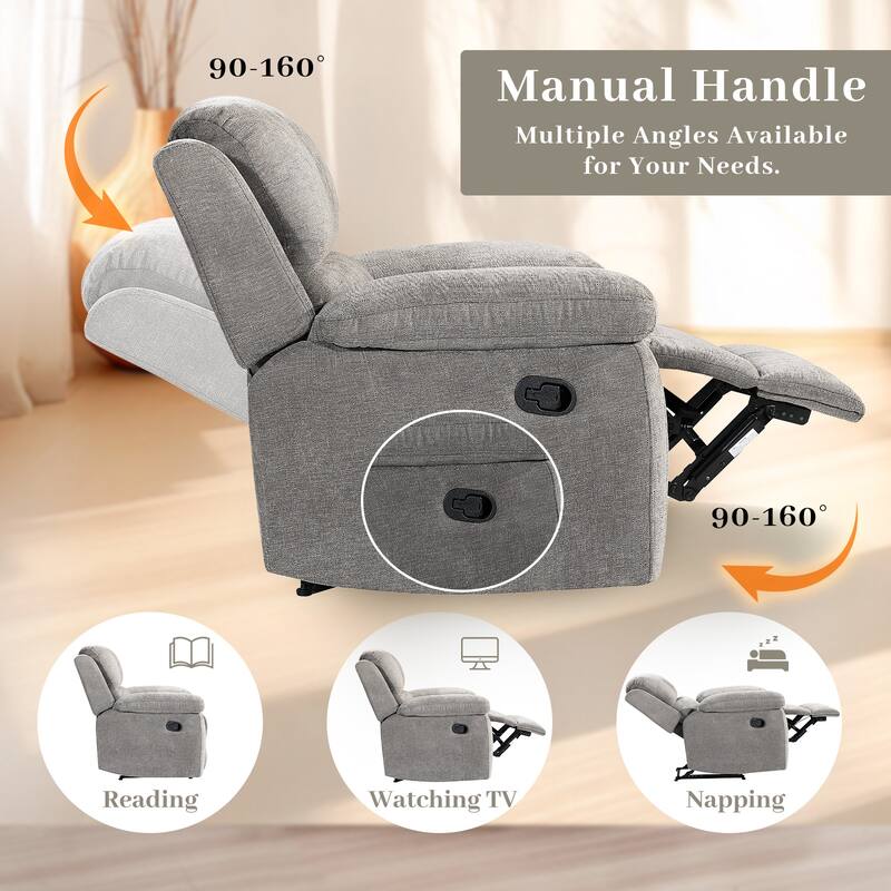 3PC Soft Microfiber Manual Reclining Sofa Set, Drop Down Table, Cupholder Console, Living Room Set