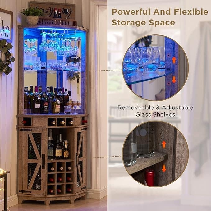 Farmhouse Corner Bar Storage Cabinet, Wine Bar Cabinet, Bar Cabinet