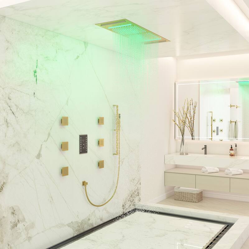 Luxury Shower System, 64-Color LED Music Multi-Function Thermostatic Shower Faucet Set with 6 Body Jets & Handheld Shower Head