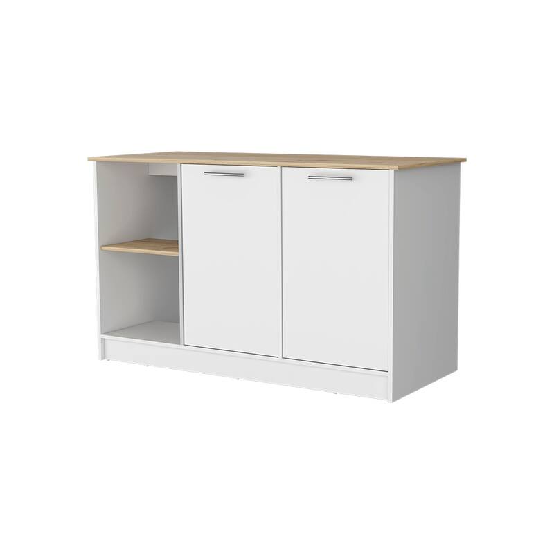 59" Kitchen Island with Large Countertop, Double-Door Cabinets, and Open Shelves, Ideal for Storage & Workspace