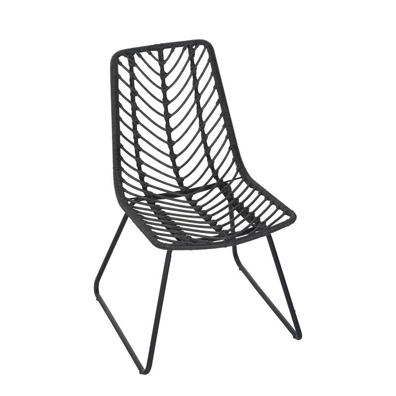 Roomfitters Deja Set of 2 Outdoor Wicker Dining Chairs with Water-Resistant Cushions, Transitional Rattan and Iron Frame, Gray