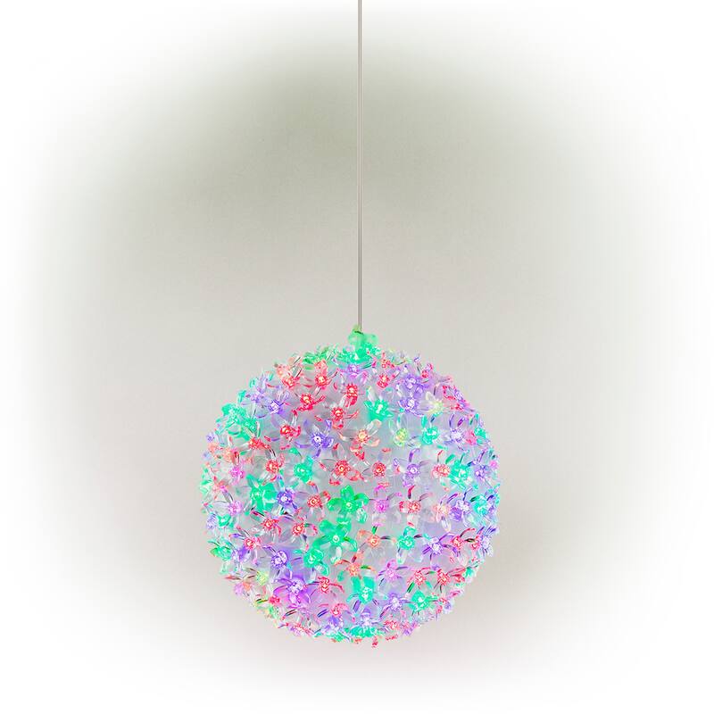Alpine Corporation 8"H Indoor/Outdoor Christmas Flashing Sphere Hanging Ornament with LED Lights