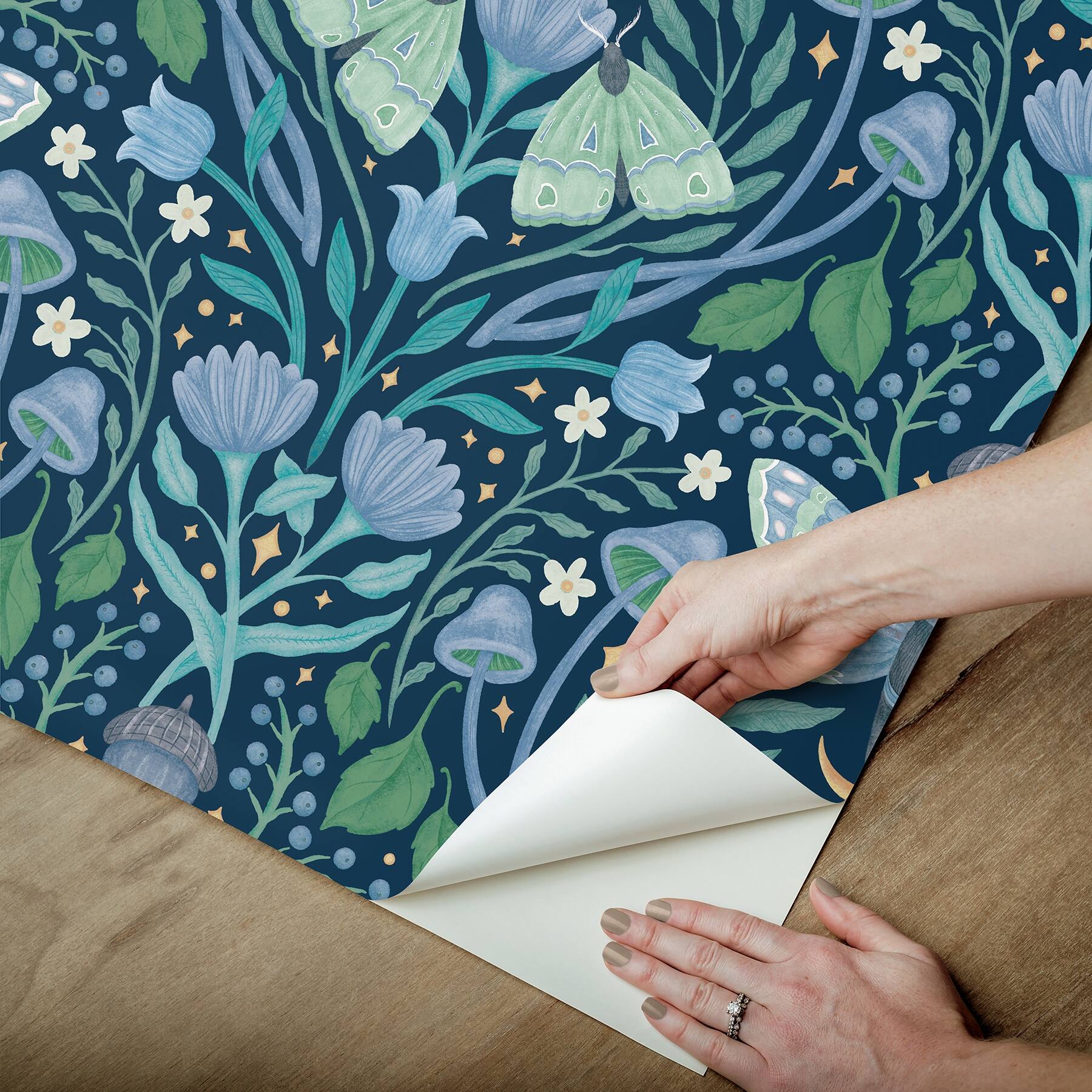 RoomMates Enchanted Forest Damask Blue Peel and Stick Wallpaper On