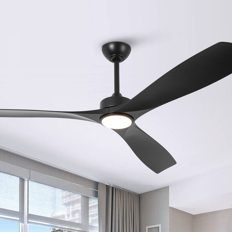 Parrot Uncle 60" Modern Black ABS Propeller Indoor Ceiling Fan with Light and Remote