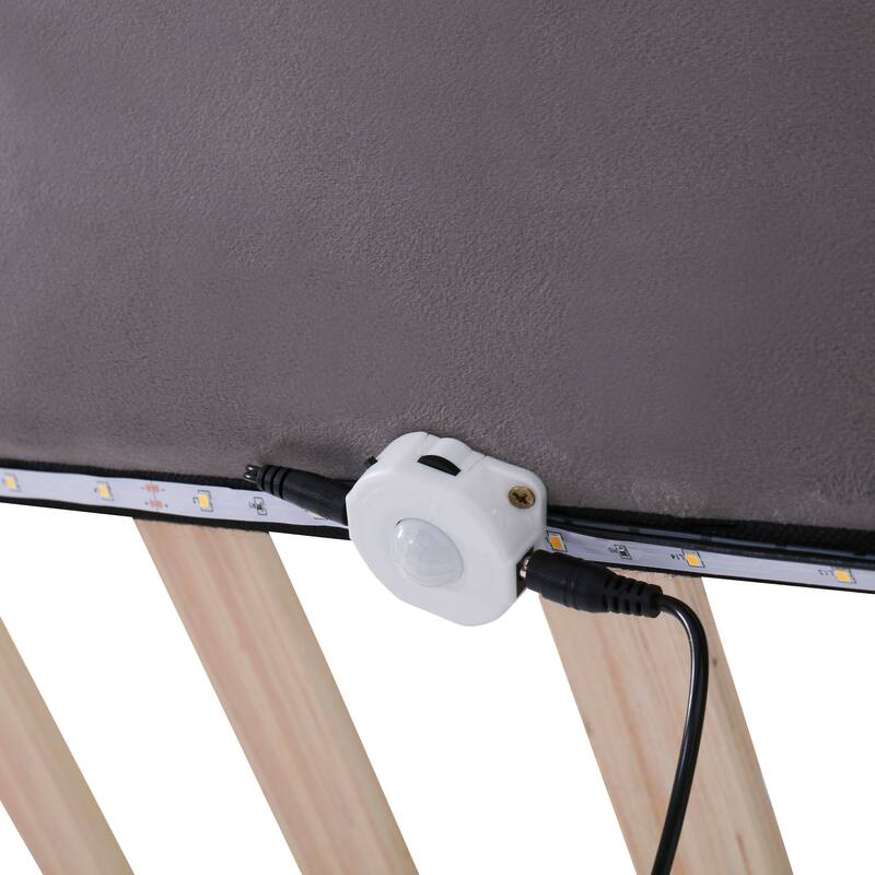 Upholstered Platform Bed w/ Sensor Light & Backrests, 2 Sets of Socket