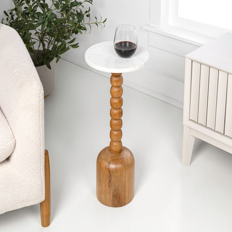 JONATHAN Y Turner 24.5" Designer Cottage Spindle Wood Drink & End Table, White Marble Top