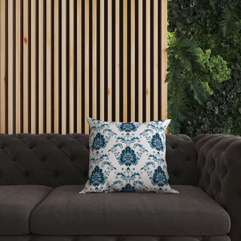 Turquoise And Pink Ornate Opulence Indoor/Outdoor Throw Pillow Zipper