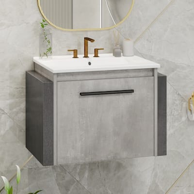 Moasis 22 Inch Wall Mounted Bathroom Vanity with Ceramic Sink and Soft Close Doors Grey