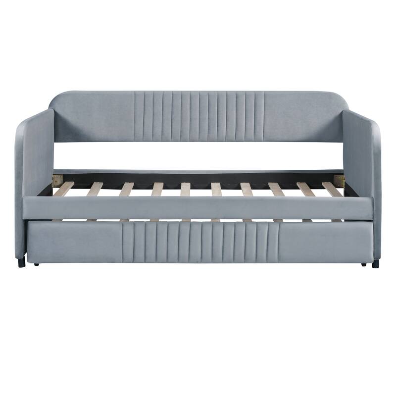 Velvet Sofa Bed Soft Backrest Daybed with Trundle