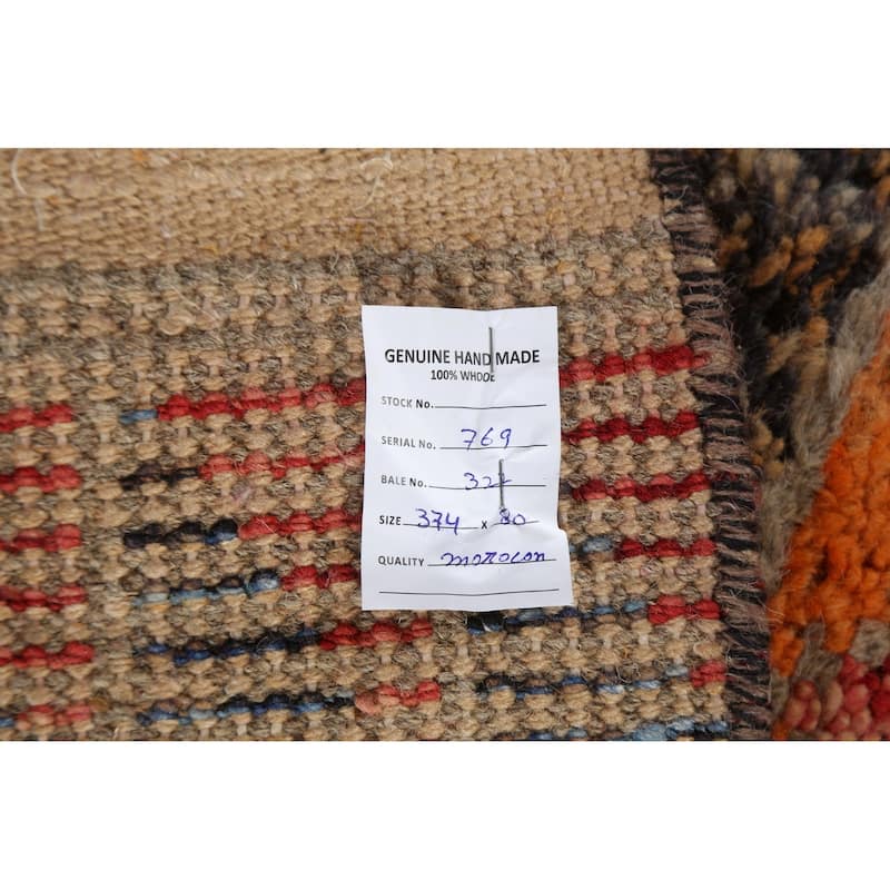 Geometric Moroccan Oriental Runner Rug Wool Handmade Staircase Carpet - 2'8" x 12'7"