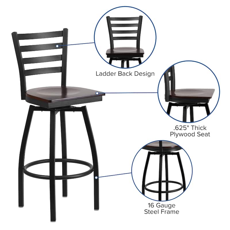 Ladder Back Swivel Metal Barstool - 16.5"W x 20.5"D x 44.5"H - 16.5"W x 20.5"D x 44.5"H