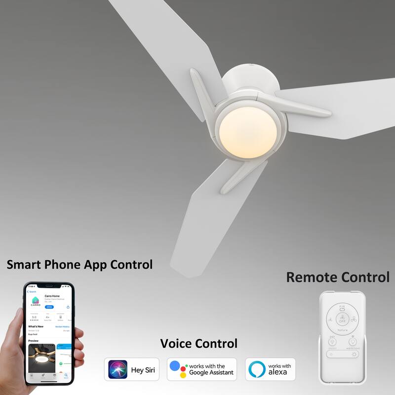 CARRO Jaiden 48" 3-Blade Smart Ceiling Fan with LED Light and Remote-Flush Mount - White