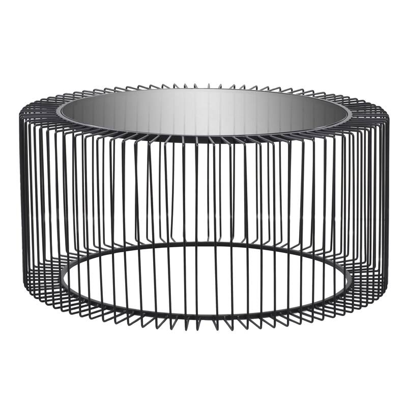 Metal Open Wire Frame Coffee Table with Shaded Glass Top - Black - Roche River Decor