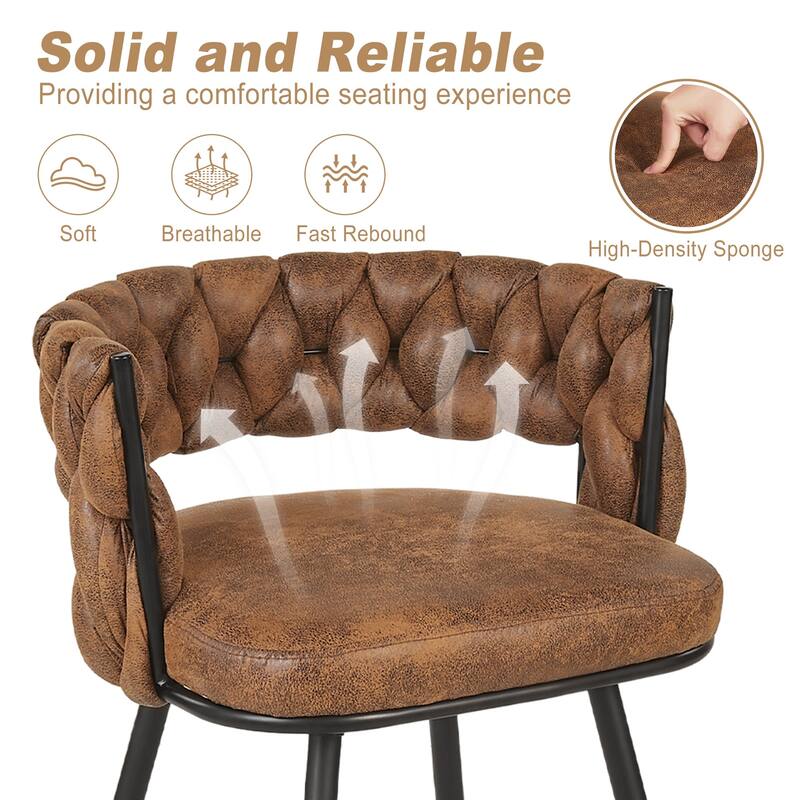 Javlergo Set of 2/4/6 Counter Height Bar Stools 26.77" Upholstered Woven Back Bar Chairs with Armrests and Footrest