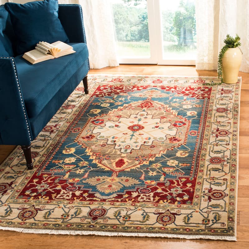 SAFAVIEH Kashan Mickie Oriental Rug with Fringe - 8' x 10' - Ivory/Blue